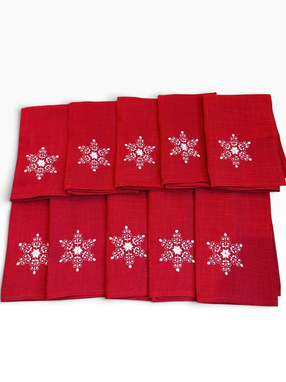 Holiday Snowflake Embroidered Dinner Napkins 19x19” Set of 10 Christmas UNUSED